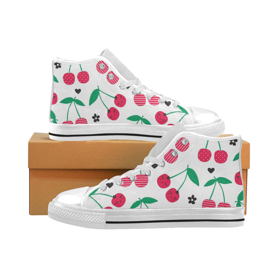 cherry pattern white background Men's High Top Canvas Shoes White