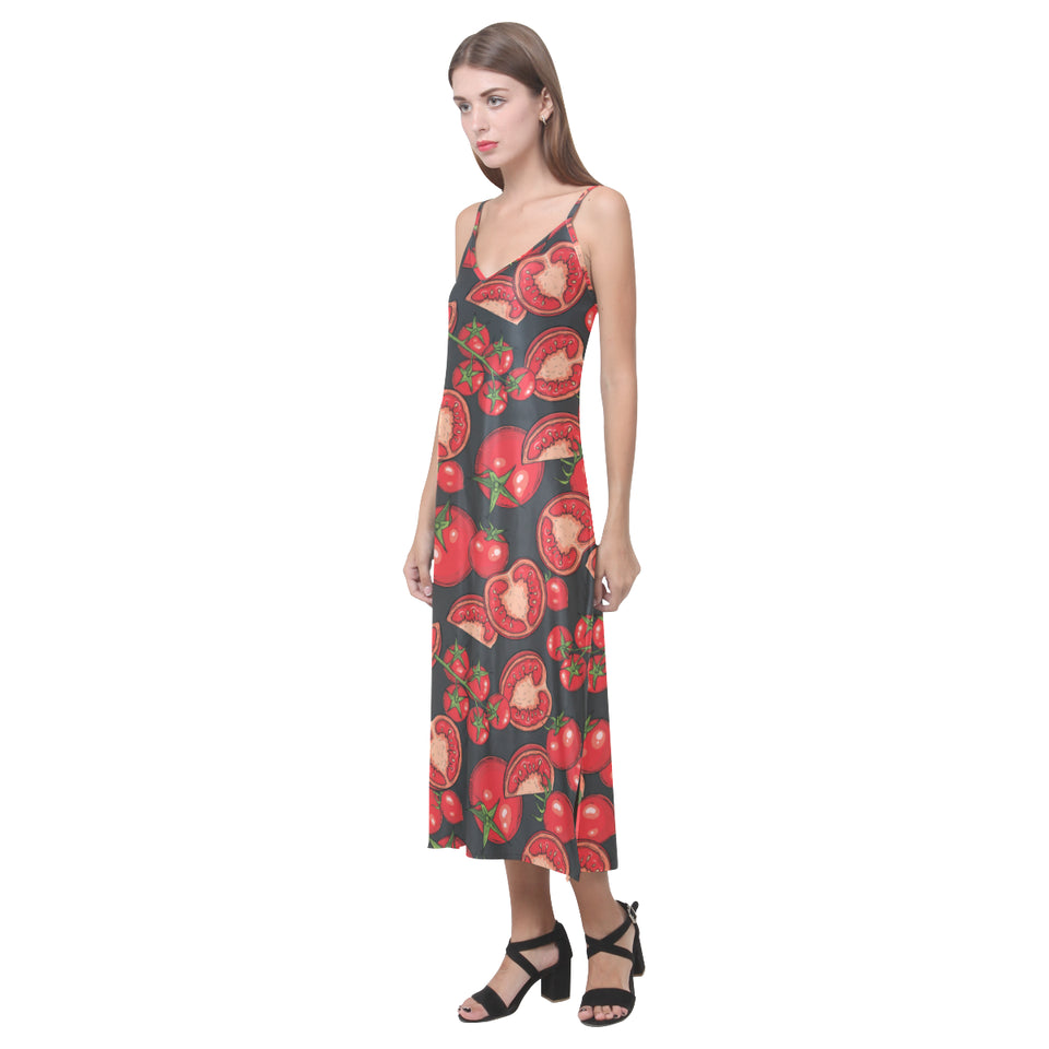 Tomato black background V-Neck Open Fork Long Dress