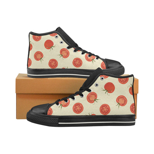Tomato dot background Women's High Top Canvas Shoes Black