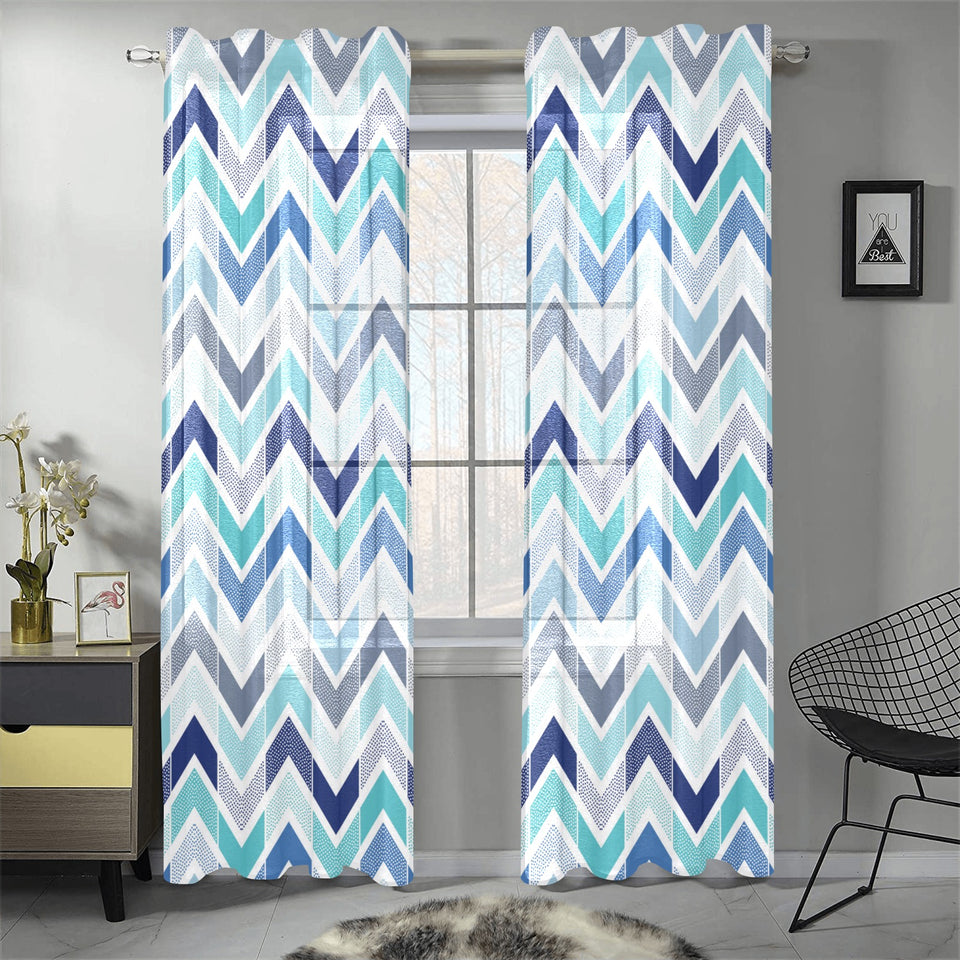 zigzag chevron blue pattern Gauze Curtain