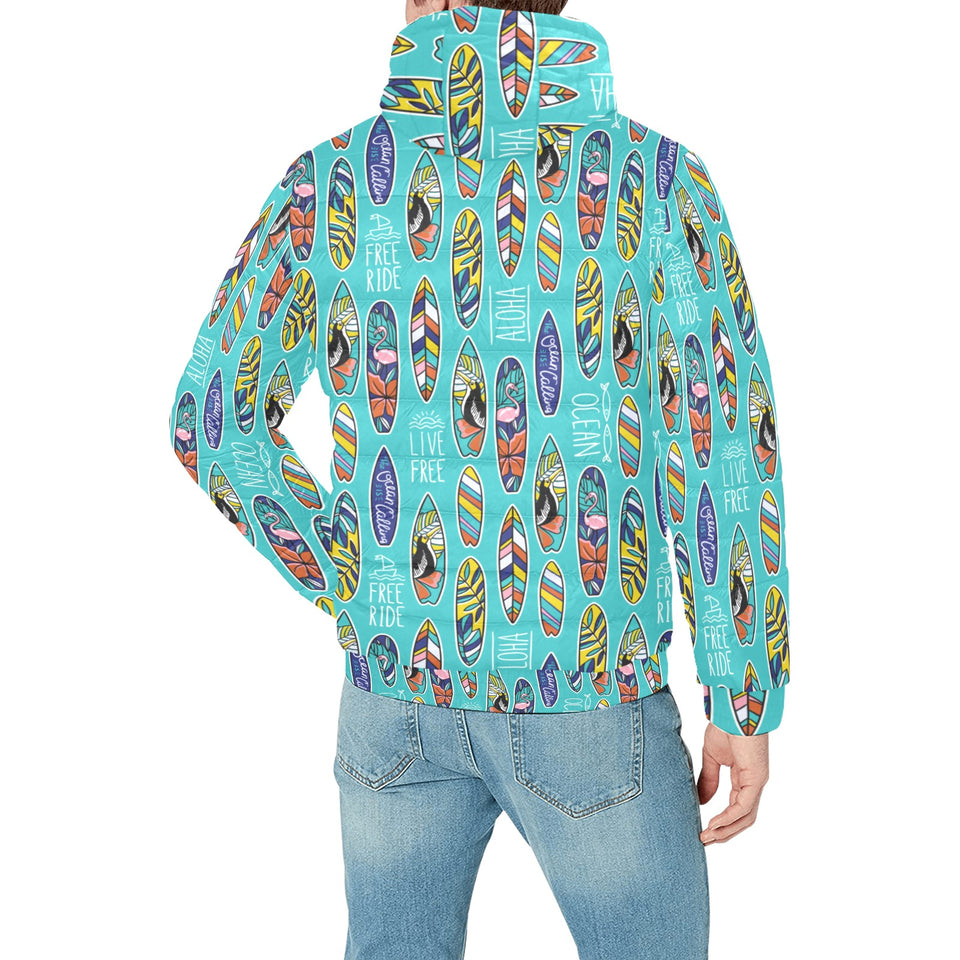 Surfboard Pattern Print Design 05 Men's Padded Hooded Jacket