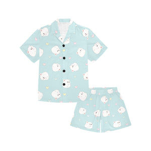 White cute hamsters heart pattern Kids' Boys' Girls' V-Neck Short Pajama Set