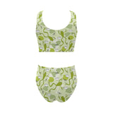 Cute frog dragonfly pattern Chest Bowknot High Waisted Bikini Swimsuit