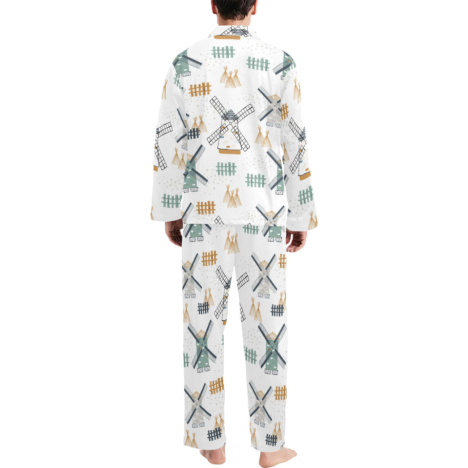 windmill pattern Men's Long Pajama Set