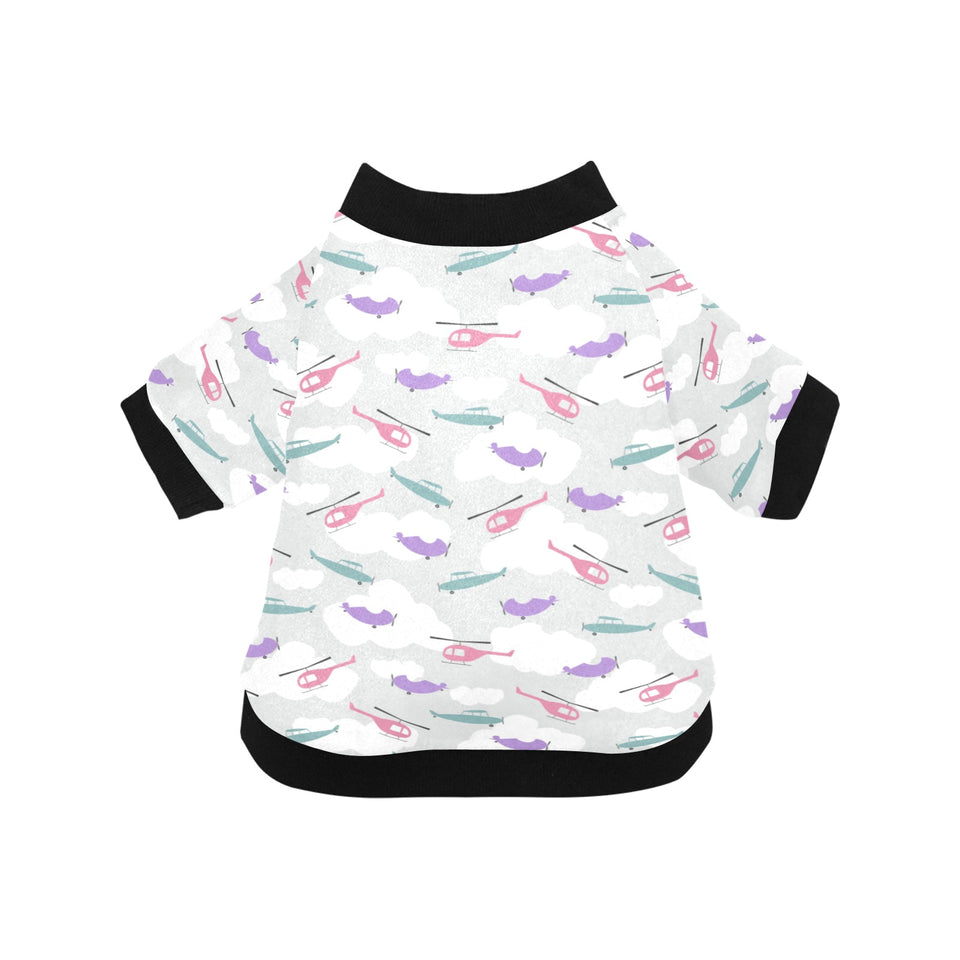 Helicopter plane pattern All Over Print Pet Dog Round Neck Fuzzy Shirt