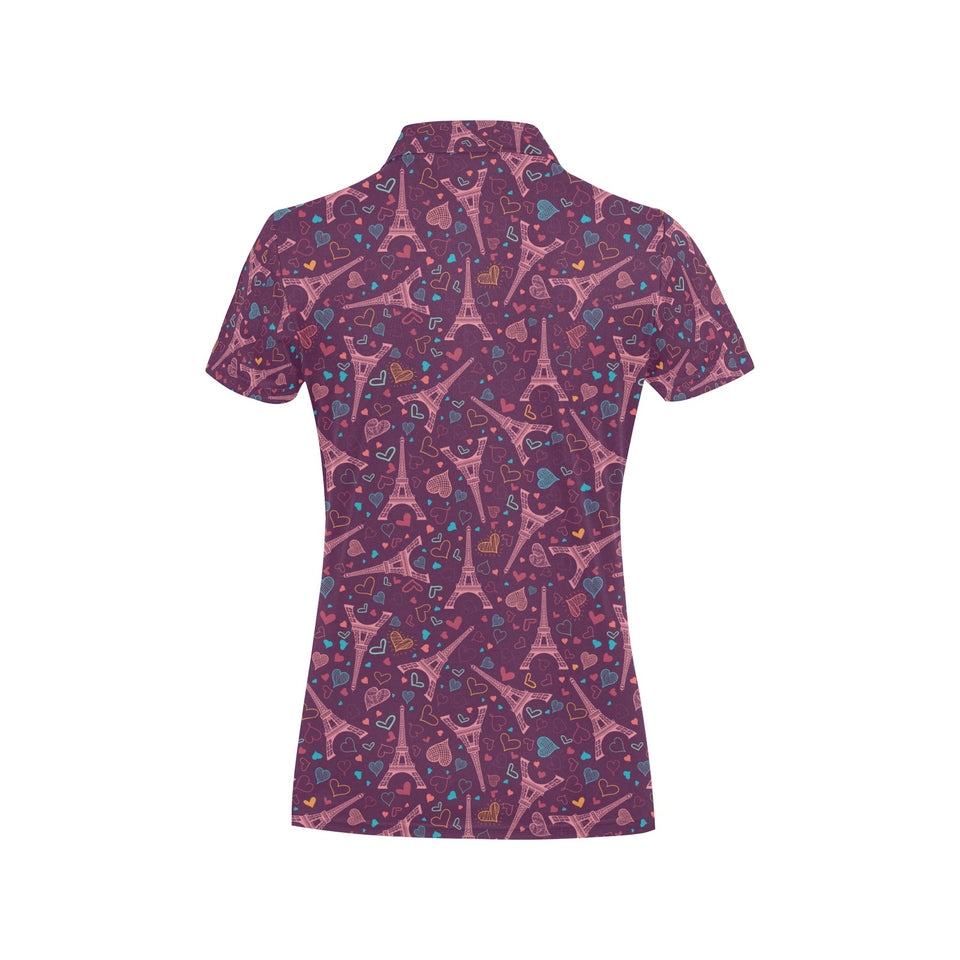 Eiffel Tower Heart Pattern Print Design 04 Women's All Over Print Polo Shirt
