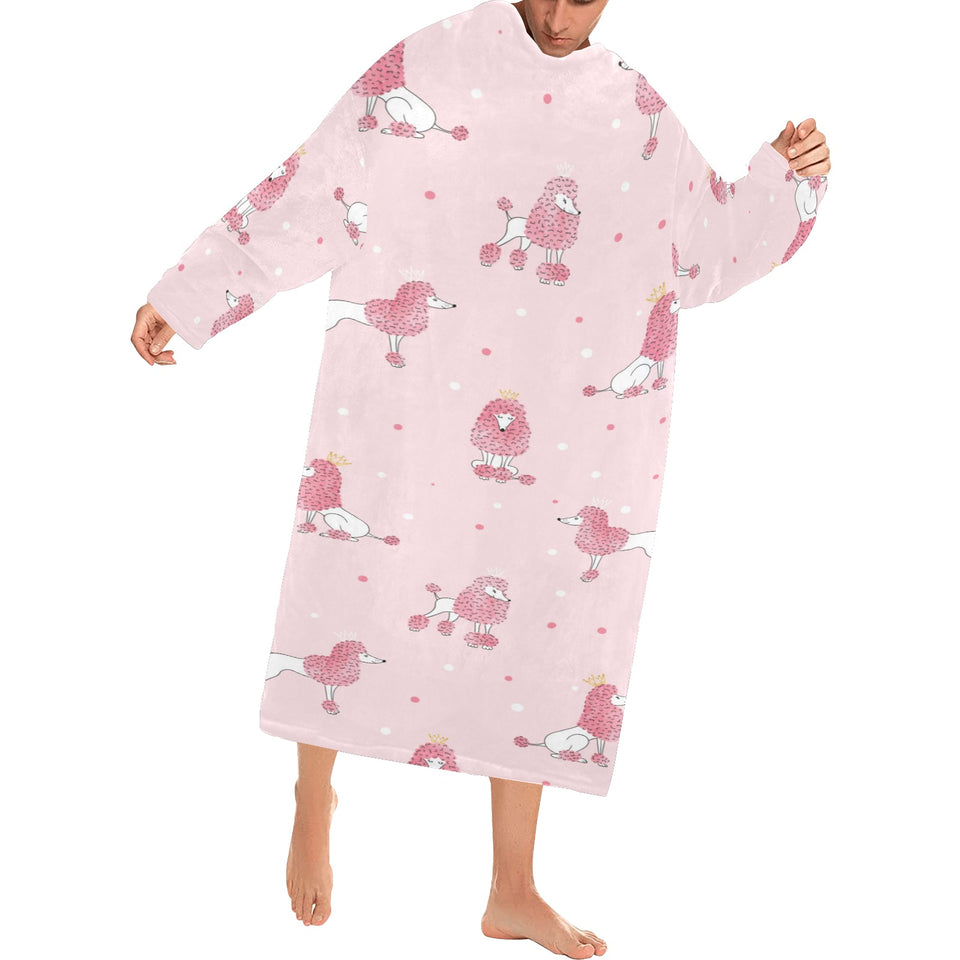 Poodle dog pink color theme Blanket Robe with Sleeves