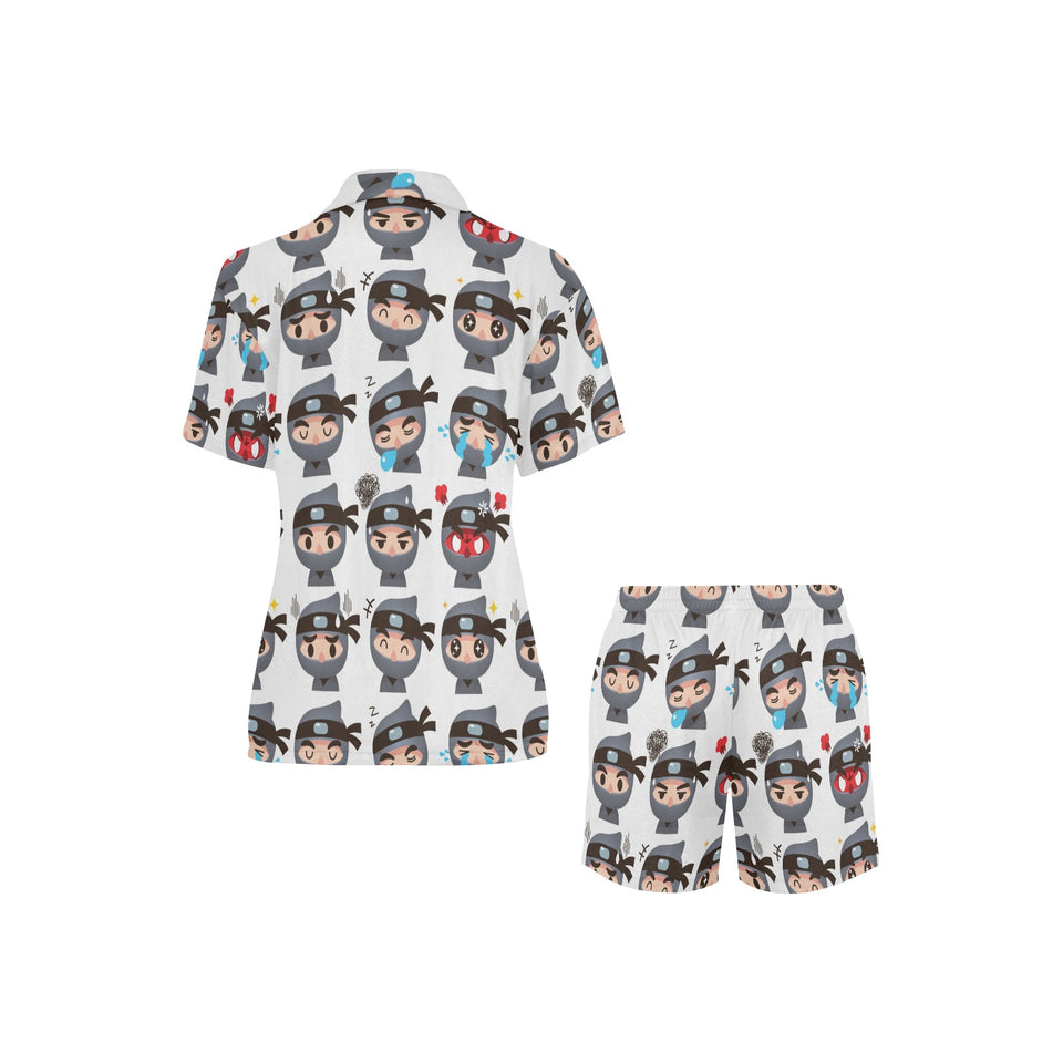 Cute ninja design pattern Women's V-Neck Short Pajama Set
