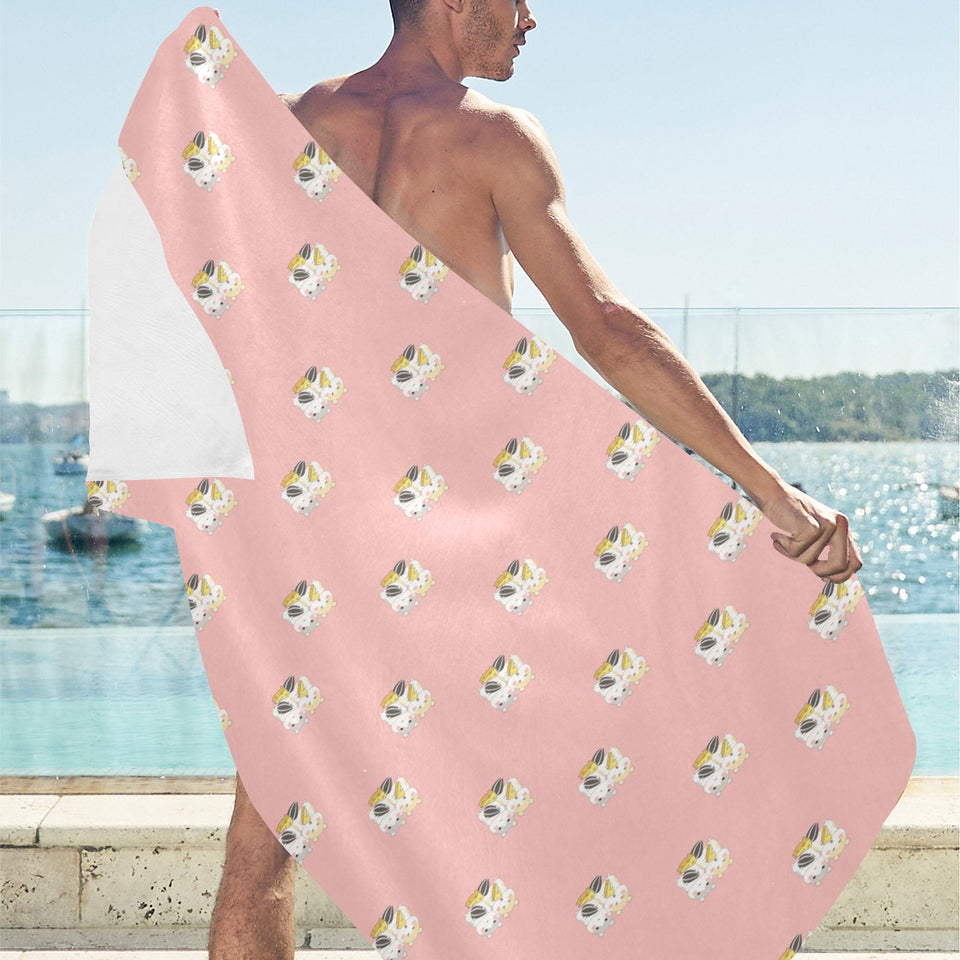 Cute hamster cheese pattern pink background Beach Towel