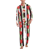 red and white tulips pattern Men's Long Pajama Set