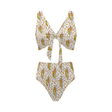 Corn Pattern Print Design 02 Chest Bowknot High Waisted Bikini Swimsuit