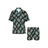 Sea turtle blue stone pattern Women's V-Neck Short Pajama Set