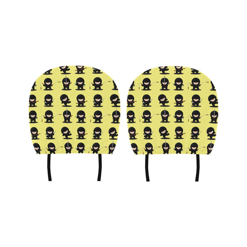Cute ninja yellow background Car Headrest Cover