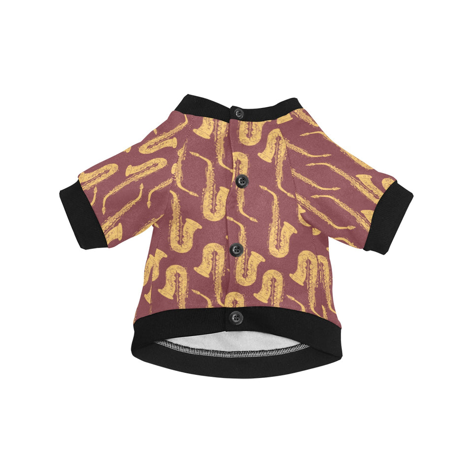 Hand drawn gold saxophone red background All Over Print Pet Dog Round Neck Fuzzy Shirt