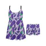 Eggplant Pattern Print Design 03 Chest Sexy Pleated Two Piece Swim Dress