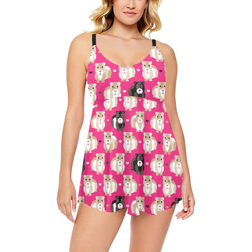 Guinea Pig Pattern Print Design 01 Chest Sexy Pleated Two Piece Swim Dress