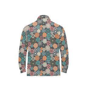 Gear Pattern Print Design 05 Men's Long Sleeve Polo Shirt
