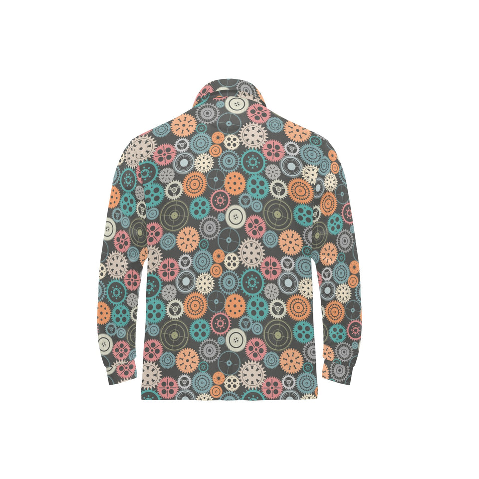 Gear Pattern Print Design 05 Men's Long Sleeve Polo Shirt