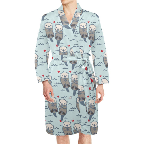 Lovely Sea Otter Pattern Men's Long Sleeve Belted Night Robe
