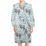 Lovely Sea Otter Pattern Men's Long Sleeve Belted Night Robe