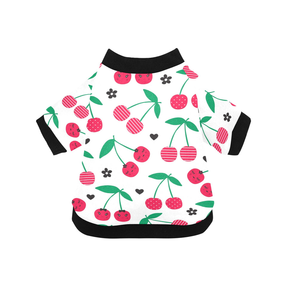 cherry pattern white background All Over Print Pet Dog Round Neck Fuzzy Shirt