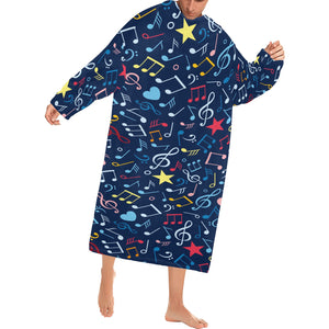 Music Notes Pattern Print Design 03 Blanket Robe with Sleeves