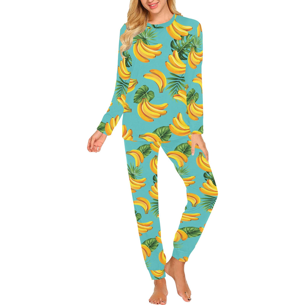 Banana Palm Leaves pattern background Women's All Over Print Pajama Set