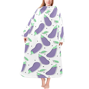 Eggplant Pattern Print Design 05 Blanket Robe with Sleeves