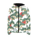 Bonsai red sun japanese pattern Men's Padded Hooded Jacket