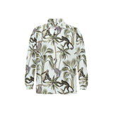Monkey sloth lemur palm trees pattern Men's Long Sleeve Polo Shirt