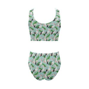 Pelican Pattern Print Design 01 Chest Bowknot High Waisted Bikini Swimsuit