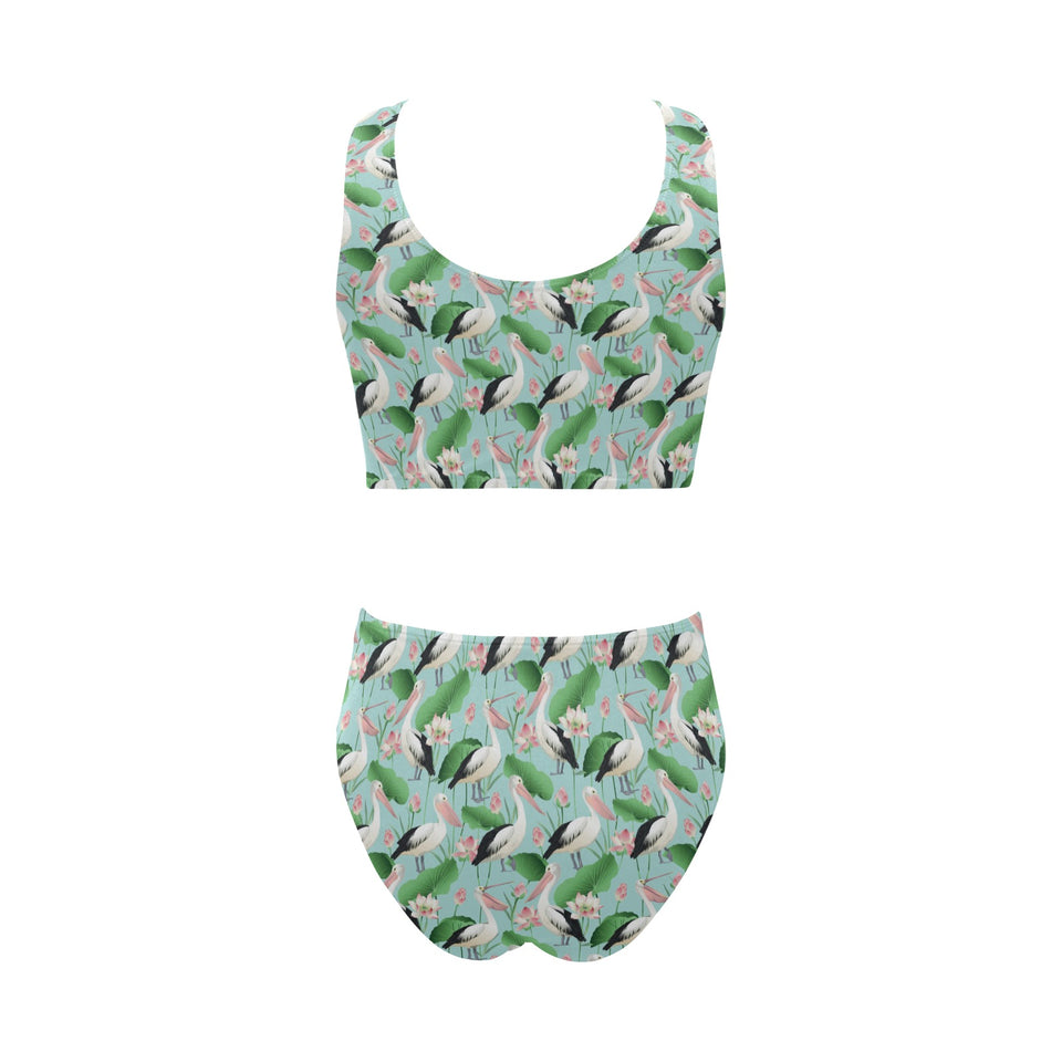 Pelican Pattern Print Design 01 Chest Bowknot High Waisted Bikini Swimsuit