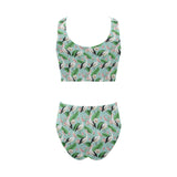 Pelican Pattern Print Design 01 Chest Bowknot High Waisted Bikini Swimsuit