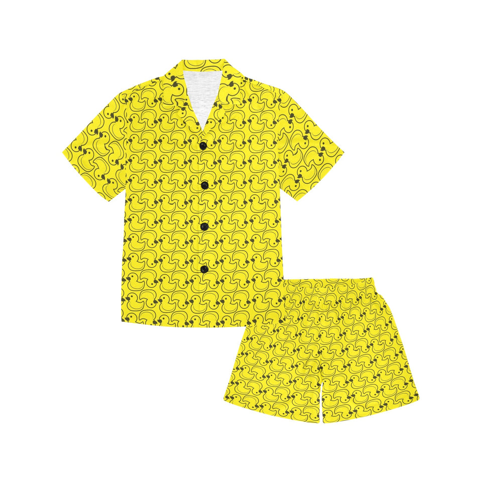 Duck Pattern Print Design 02 Kids' Boys' Girls' V-Neck Short Pajama Set