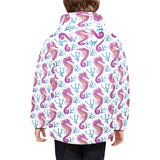 Purple seahorse blue coral pattern Kids' Boys' Girls' Padded Hooded Jacket
