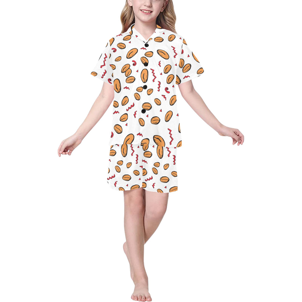 peanuts pattern background Kids' Boys' Girls' V-Neck Short Pajama Set