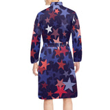 Red blue star pattern Men's Long Sleeve Belted Night Robe