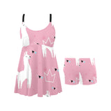 Llama Alpaca pink background Chest Sexy Pleated Two Piece Swim Dress