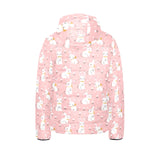 Cute white rabbit flower pink background Kids' Boys' Girls' Padded Hooded Jacket