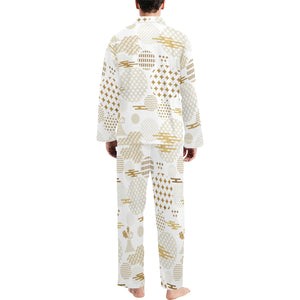Beautiful gold japanese pattern Men's Long Pajama Set