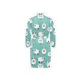 Cute sheep green background Men's Long Sleeve Belted Night Robe