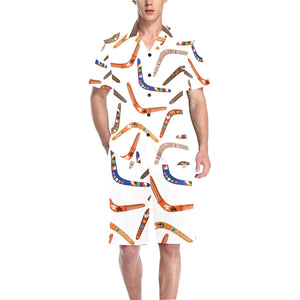 Boomerang Australian aboriginal ornament pattern Men's V-Neck Short Pajama Set