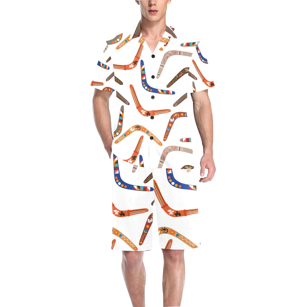 Boomerang Australian aboriginal ornament pattern Men's V-Neck Short Pajama Set