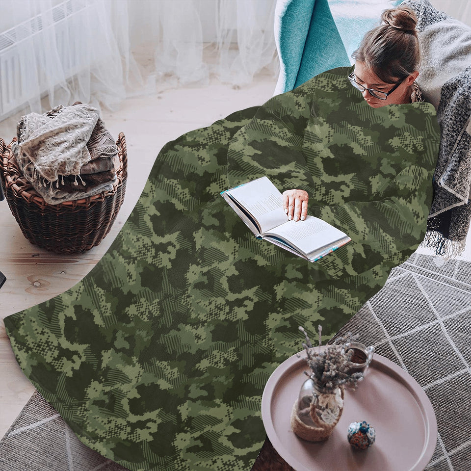 Digital Green camouflage pattern Blanket Robe with Sleeves