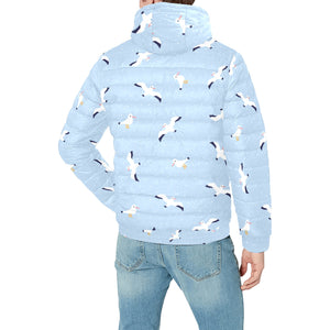Seagull Pattern Print Design 02 Men's Padded Hooded Jacket