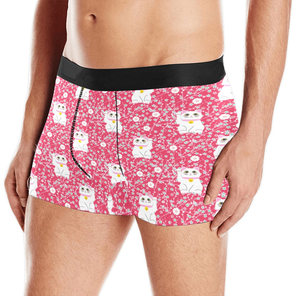 Maneki neko cat sakura pink background Men's All Over Print Boxer Briefs Men's Underwear