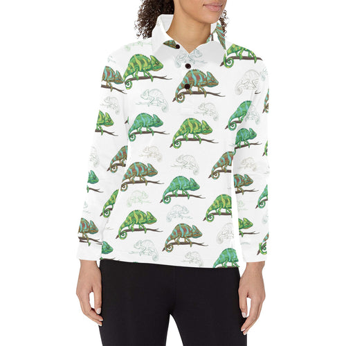 Chameleon lizard pattern Women's Long Sleeve Polo Shirt