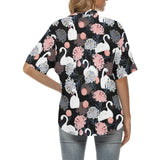 white swan blooming flower pattern Women's All Over Print Hawaiian Shirt
