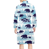 polar bear winter snow pattern Men's Long Sleeve Belted Night Robe