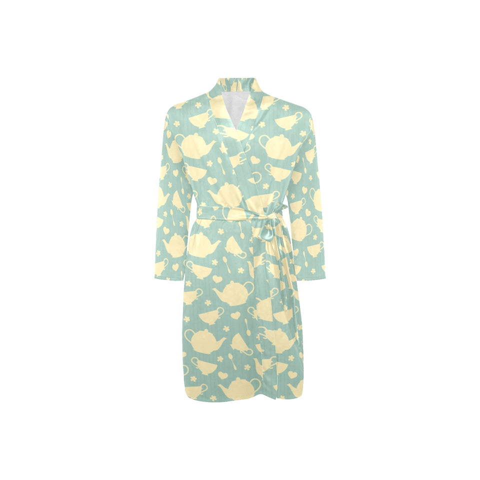 Tea pots Pattern Print Design 02 Men's Long Sleeve Belted Night Robe